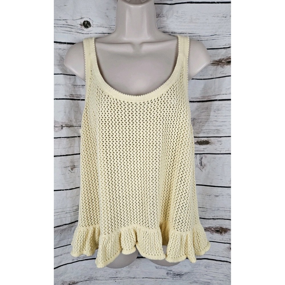 Old Navy Yellow Crochet Sweater Tank Top Womens XL Ruffle Peplum